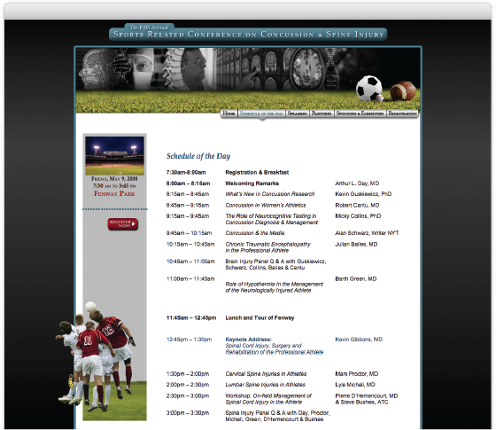 Sports Related Conference on Concussion & Spine Injury, schedule
